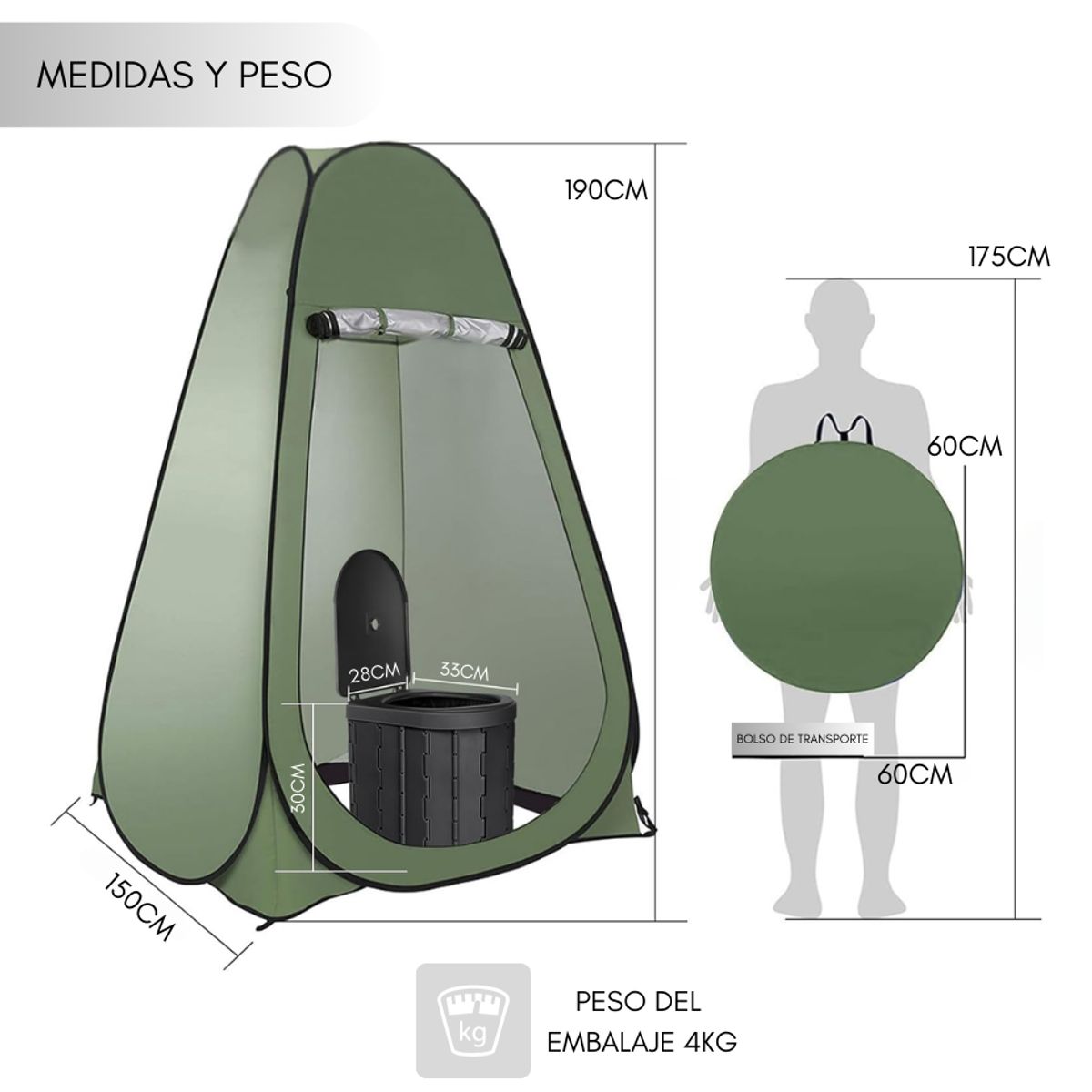 Baño Wc Plegable Portatil + Carpa Caseta Baño Portatil, marca GENERICO - Foto 2