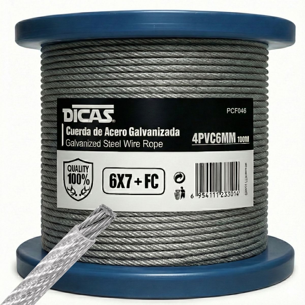 Piola Cable De Acero Forrado Pvc 4 Mm 100 Metros Dicas, marca DICAS - Foto Principal