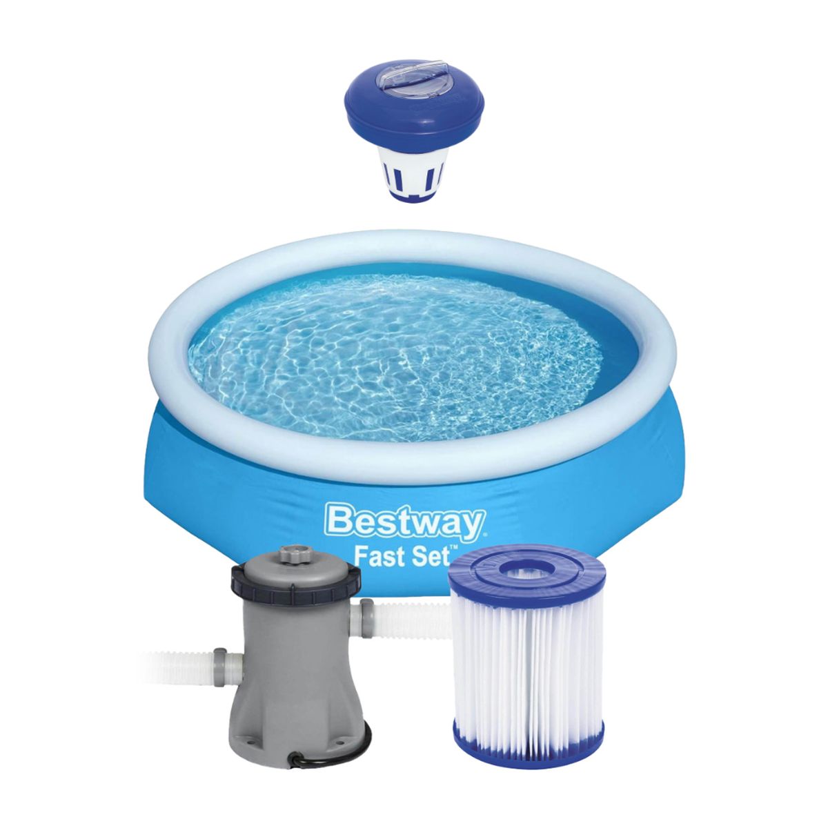 BESTWAY - Kit Bestway Piscina Redonda Fácil Armado con Filtro 244x61cm Azul + Porta Cloro