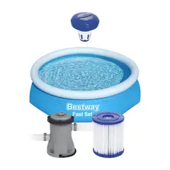 BESTWAY - Kit Piscina Redonda Fácil Armado con Filtro 244x61cm Azul + Porta Cloro