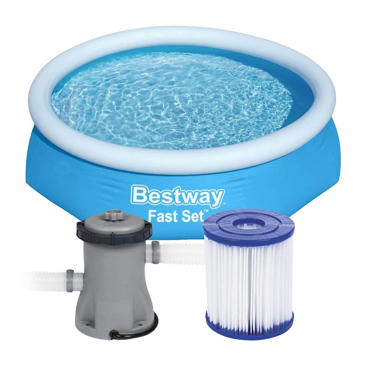 BESTWAY - Kit Bestway Piscina Redonda Fácil Armado con Filtro 244x61cm Azul + Porta Cloro