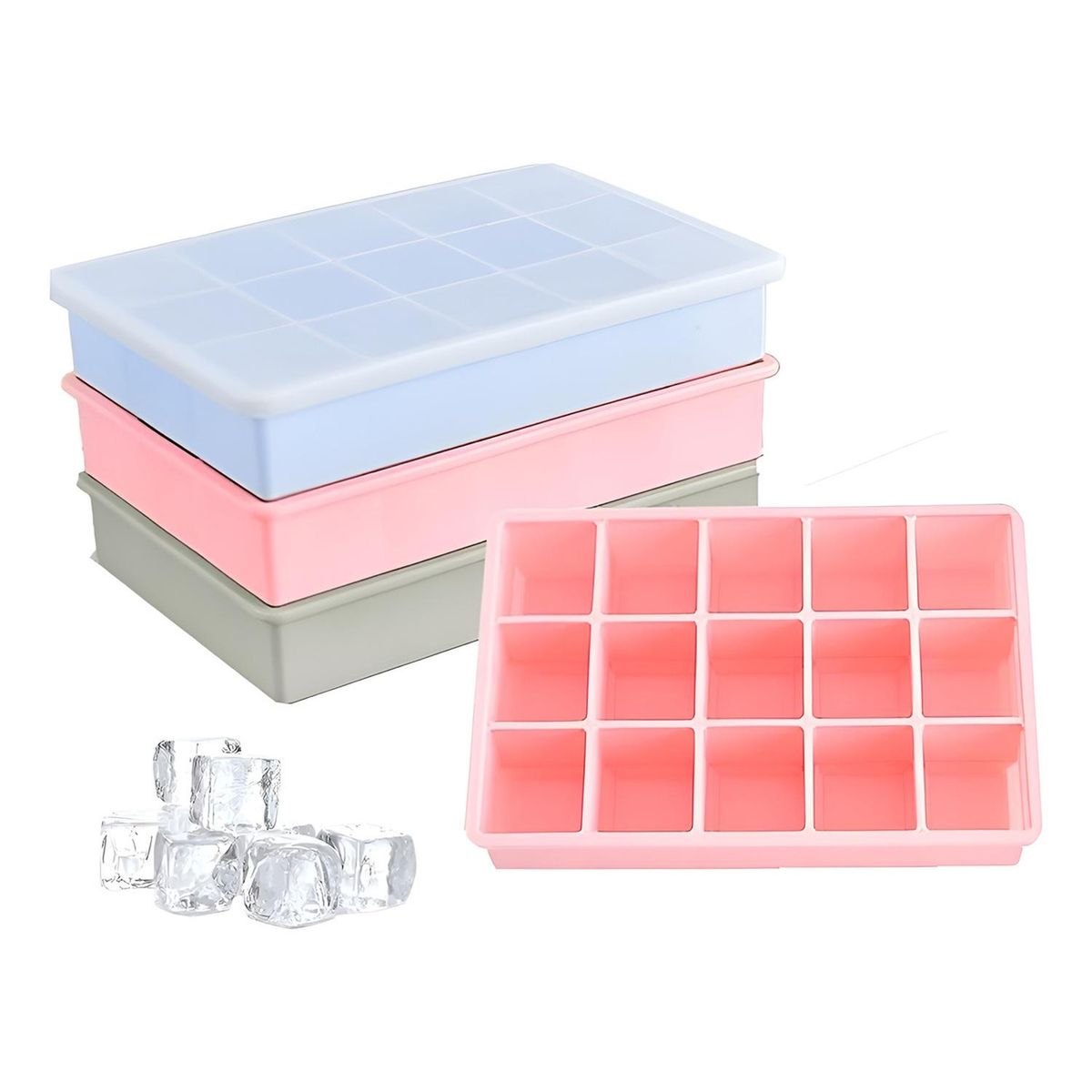 PASTELERIUSCL - 4 Cubetas De Hielo Cubetera de silicona de Hielo Moldes Con tapa 15cav