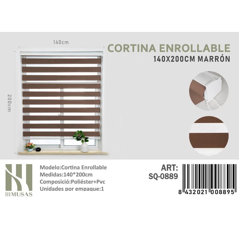 ANGELES DEL HOGAR - CORTINA ROLLER DUO 140 CM X 200 CM MARRON