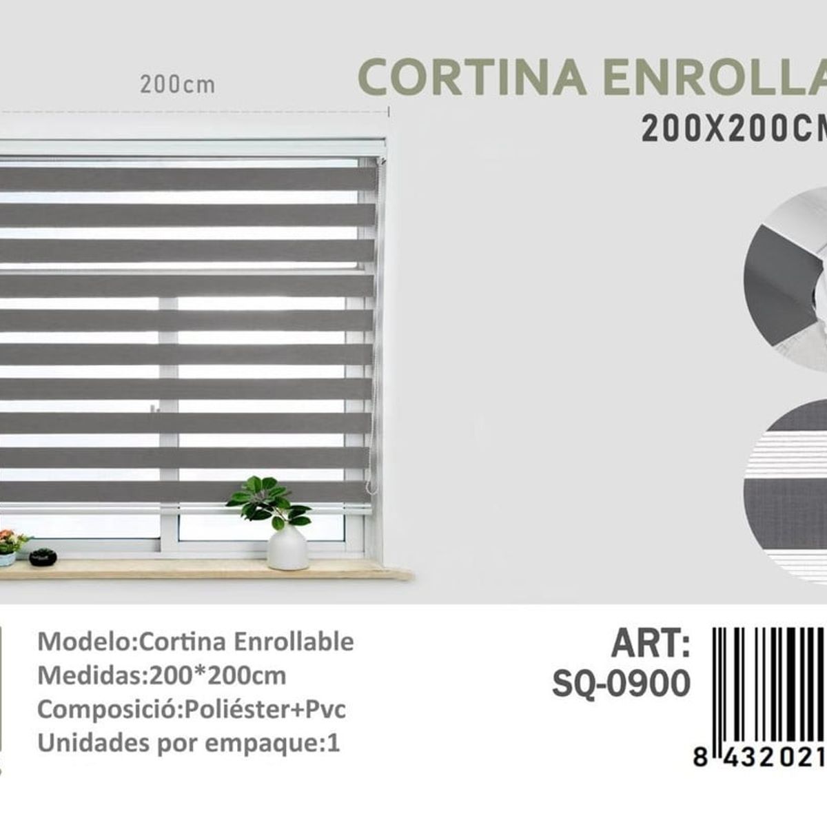 ANGELES DEL HOGAR - CORTINA ROLLER DUO 200 CM X 200 CM GRIS
