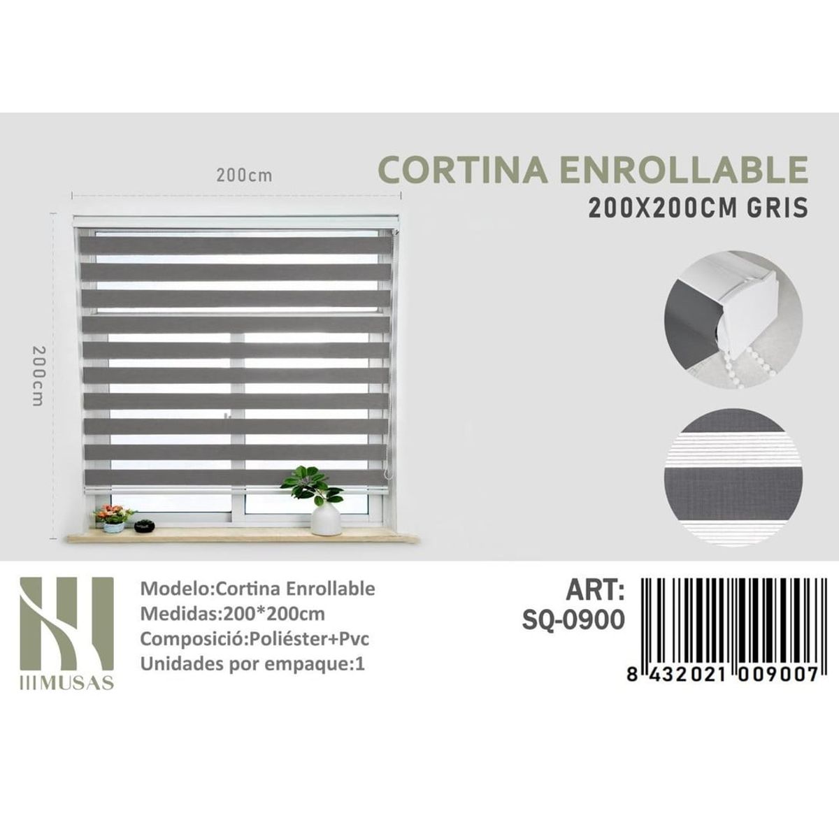 ANGELES DEL HOGAR - CORTINA ROLLER DUO 200 CM X 200 CM GRIS