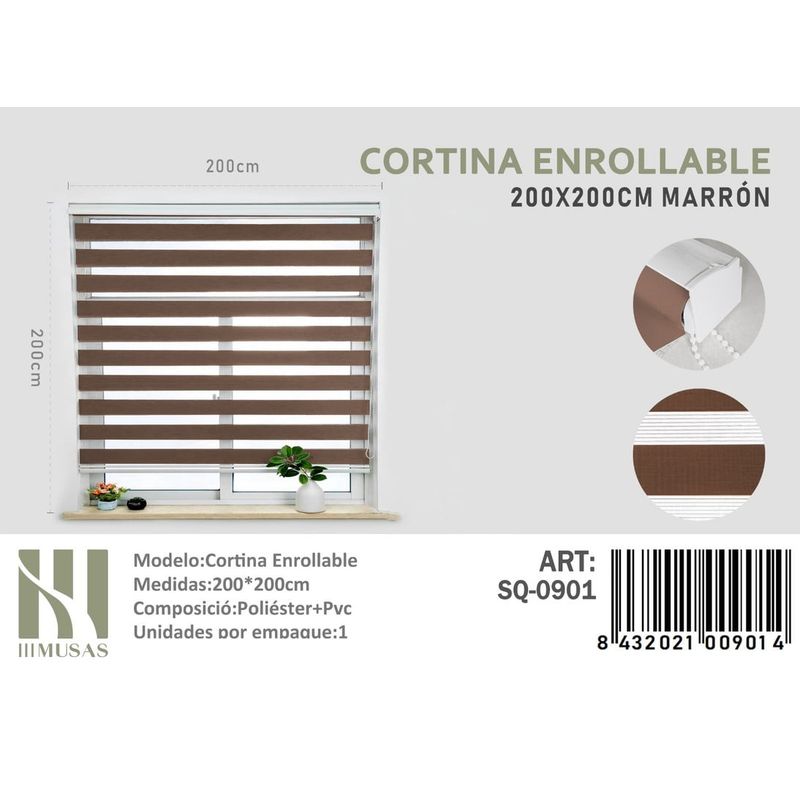 ANGELES DEL HOGAR - CORTINA ROLLER DUO 200 CM X 200 CM MARRON