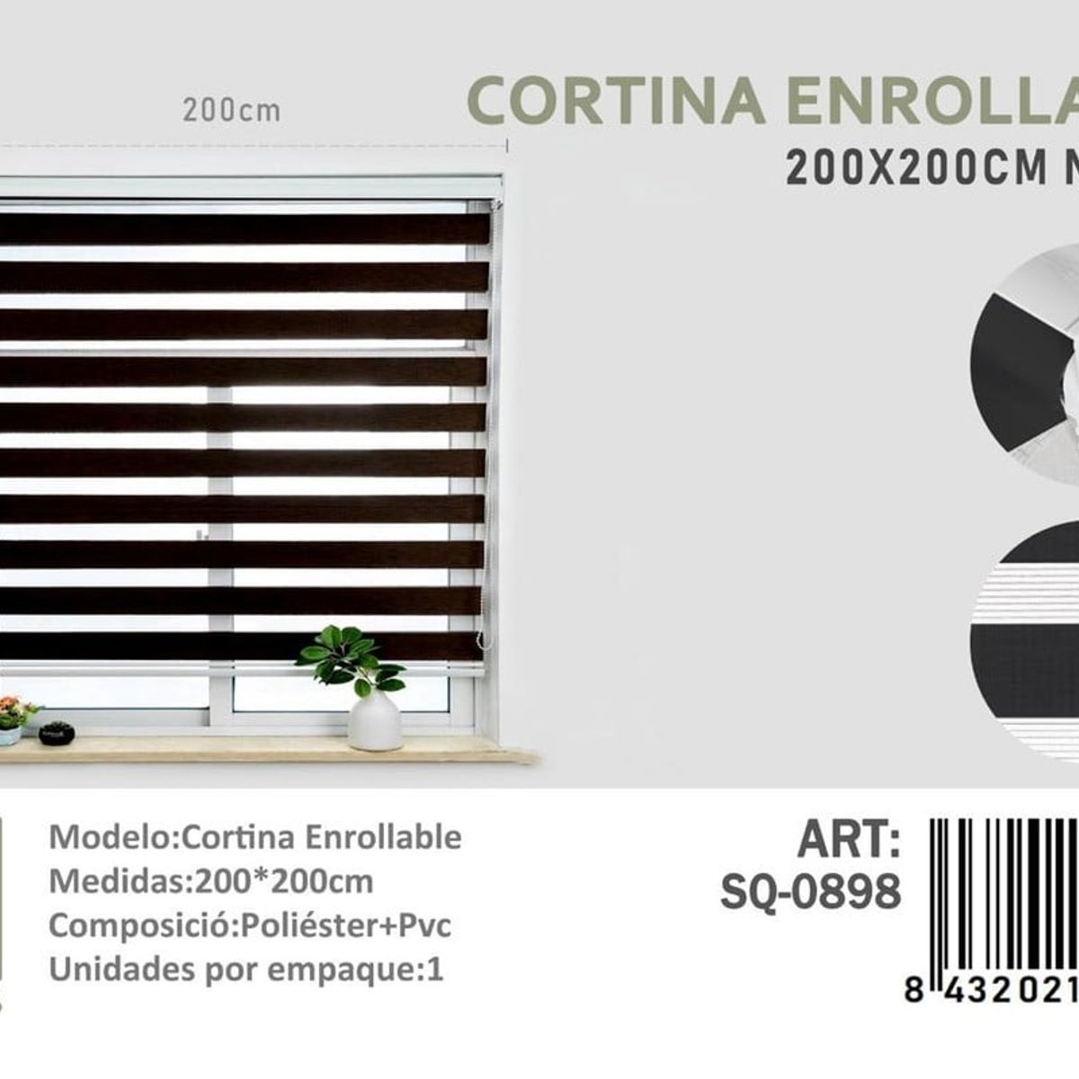 ANGELES DEL HOGAR - CORTINA ROLLER DUO 200 CM X 200 CM NEGRO