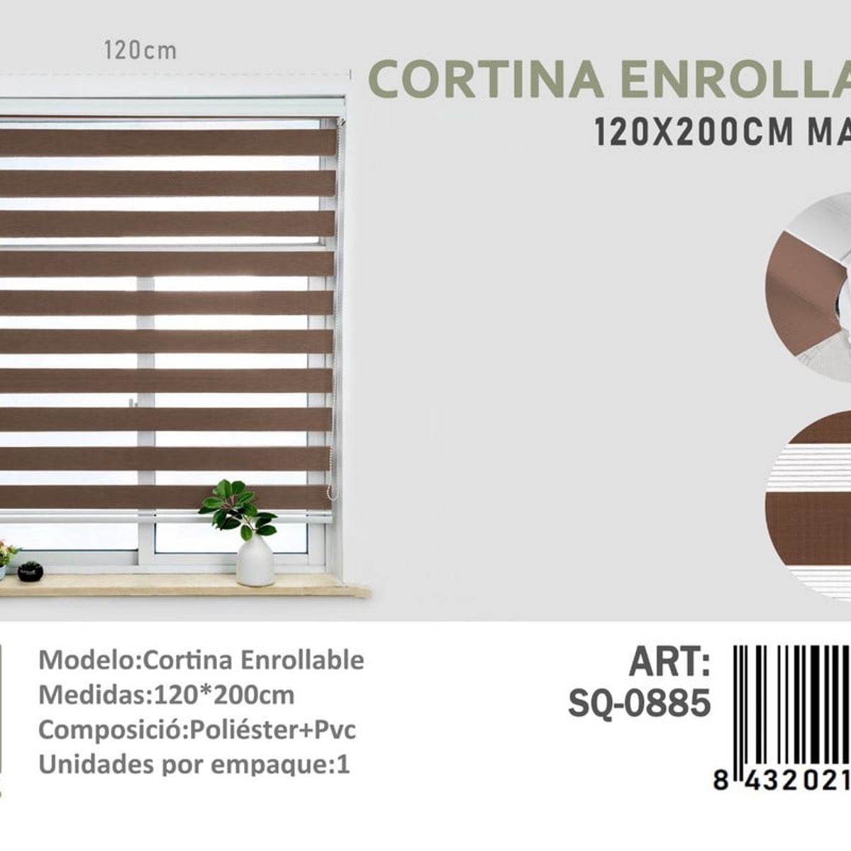ANGELES DEL HOGAR - CORTINA ROLLER DUO 120 CM X 200 CM MARRON
