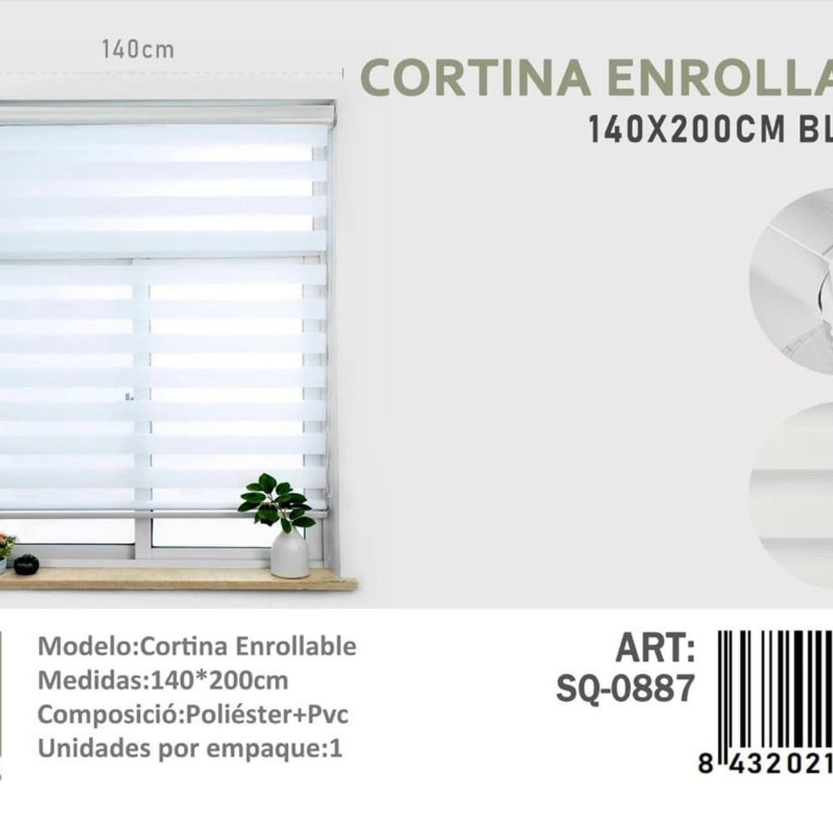 ANGELES DEL HOGAR - CORTINA ROLLER DUO 140 CM X 200 CM BLANCO