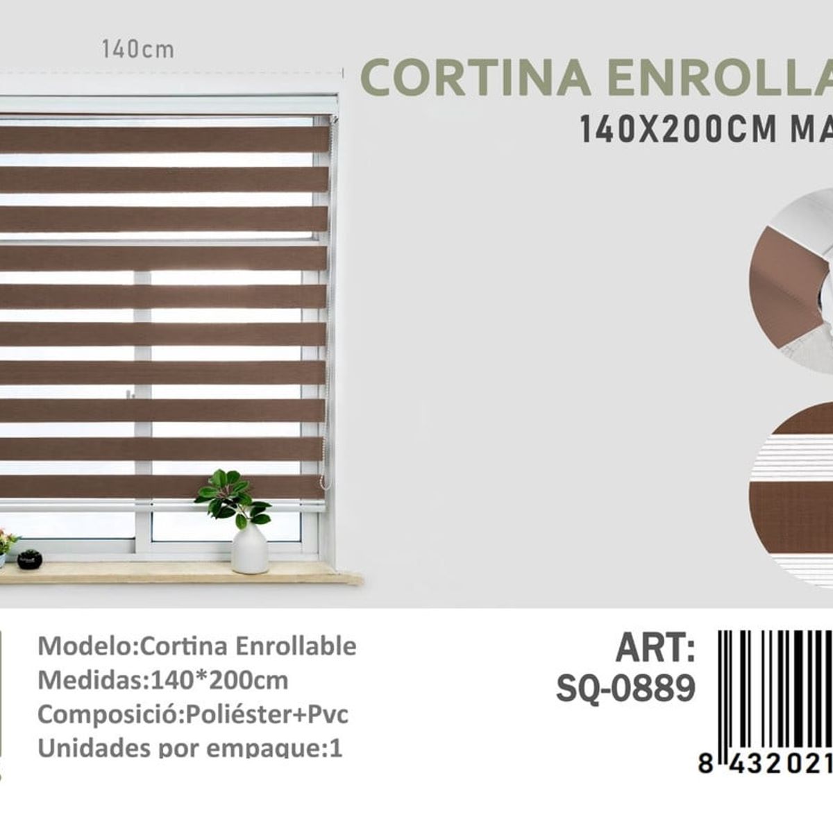 ANGELES DEL HOGAR - CORTINA ROLLER DUO 140 CM X 200 CM MARRON
