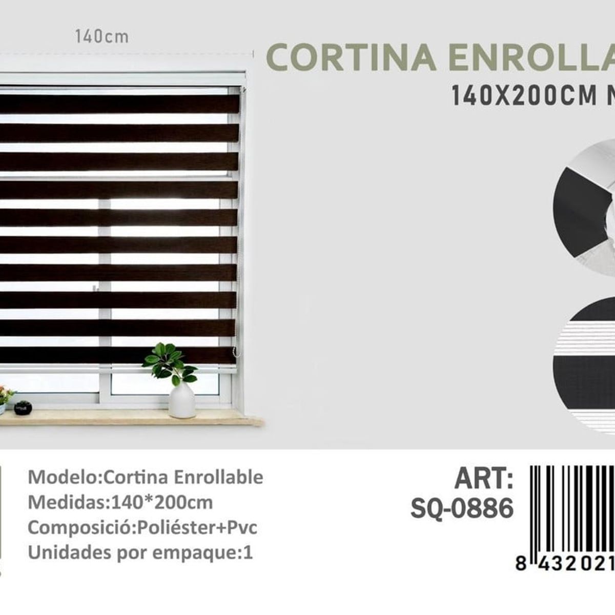 ANGELES DEL HOGAR - CORTINA ROLLER DUO 140 CM X 200 CM NEGRO