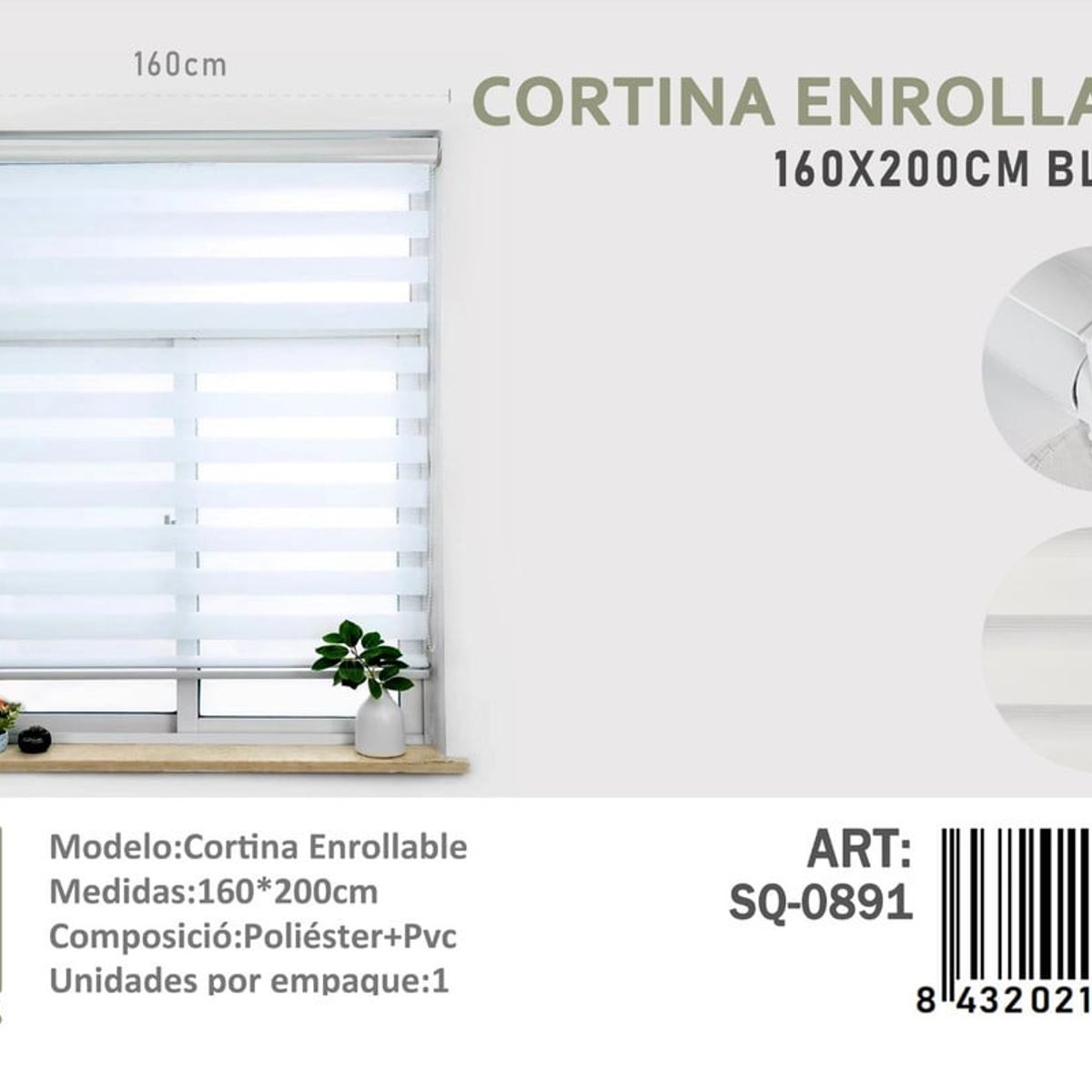 ANGELES DEL HOGAR - CORTINA ROLLER DUO 160 CM X 200 CM BLANCO