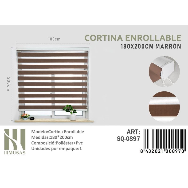 ANGELES DEL HOGAR - CORTINA ROLLER DUO 180 CM X 200 CM MARRON