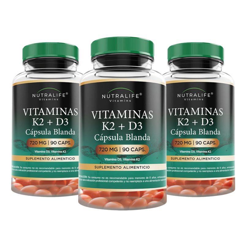 NUTRALIFE - Vitaminas K2 + D3 Lf 270 Capsulas Blandas 3x90 Caps