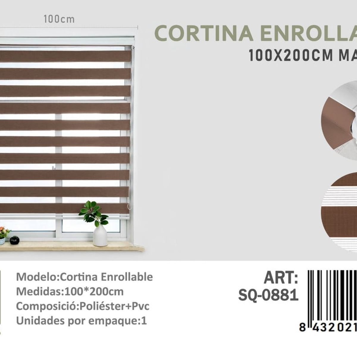 ANGELES DEL HOGAR - CORTINA ROLLER DUO 100 CM X 200 CM MARRON