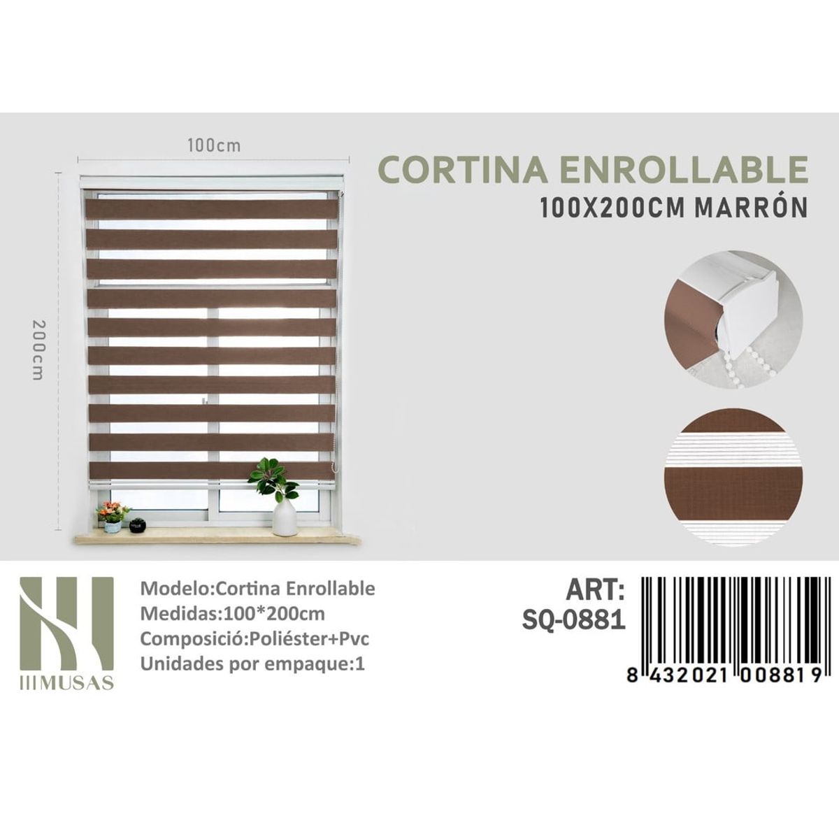 ANGELES DEL HOGAR - CORTINA ROLLER DUO 100 CM X 200 CM MARRON
