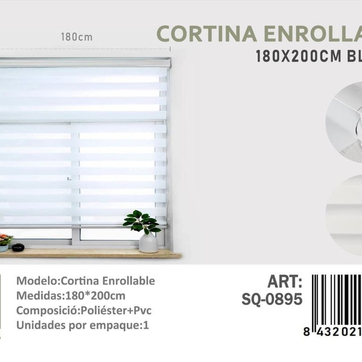 ANGELES DEL HOGAR - CORTINA ROLLER DUO 180 CM X 200 CM BLANCO