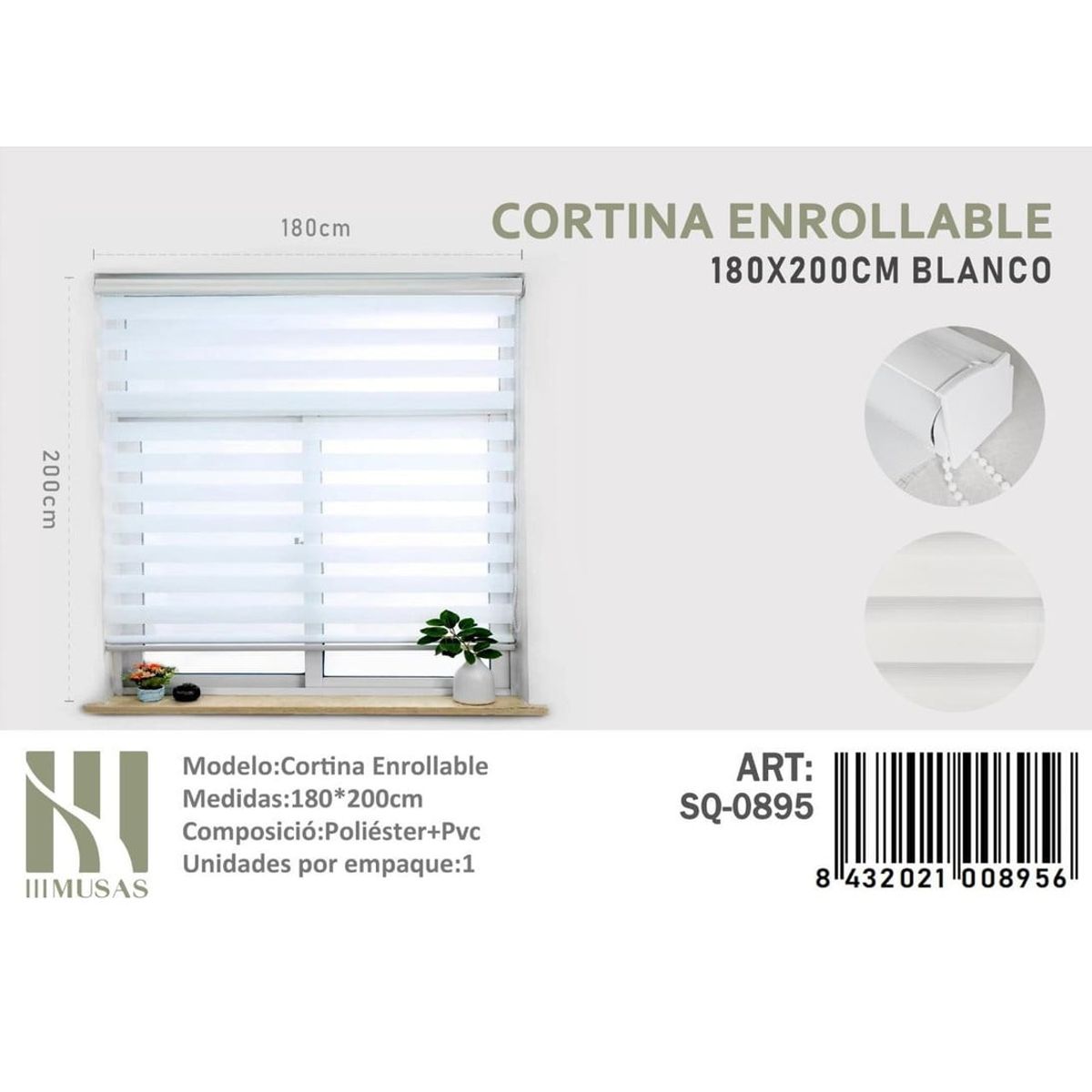 ANGELES DEL HOGAR - CORTINA ROLLER DUO 180 CM X 200 CM BLANCO