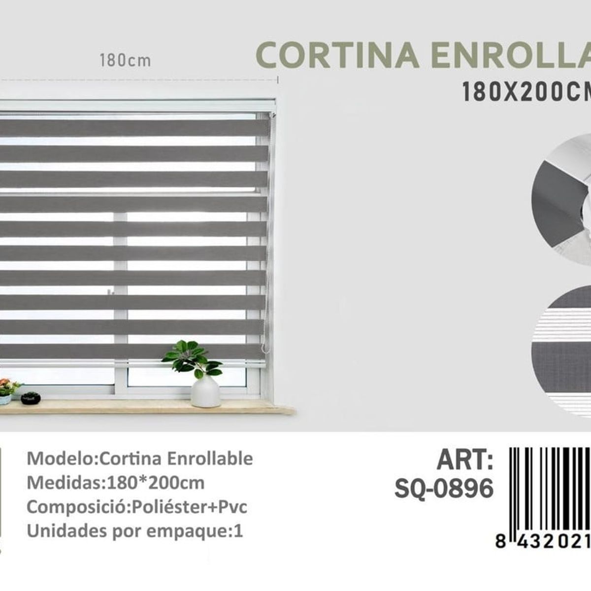 ANGELES DEL HOGAR - CORTINA ROLLER DUO 180 CM X 200 CM GRIS