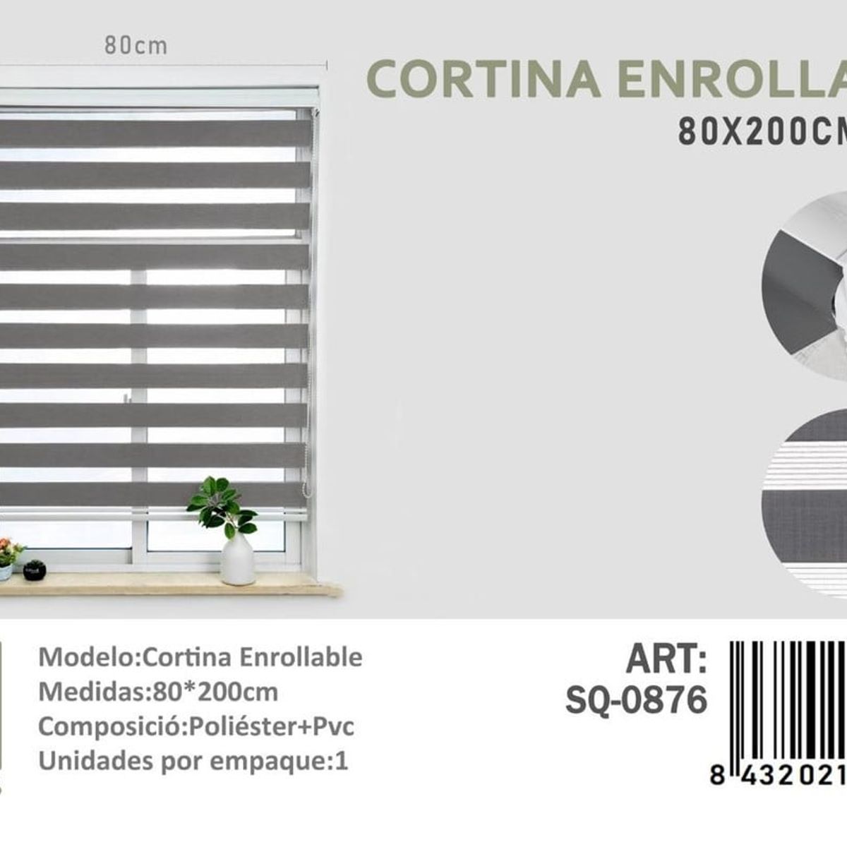 ANGELES DEL HOGAR - CORTINA ROLLER DUO 80 CM X 200 CM GRIS