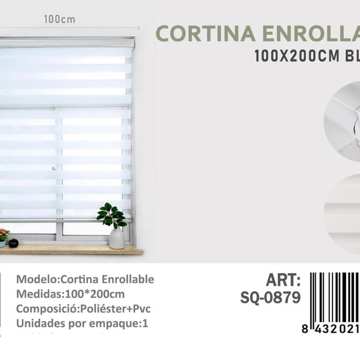 ANGELES DEL HOGAR - CORTINA ROLLER DUO 100 CM X 200 CM BLANCO