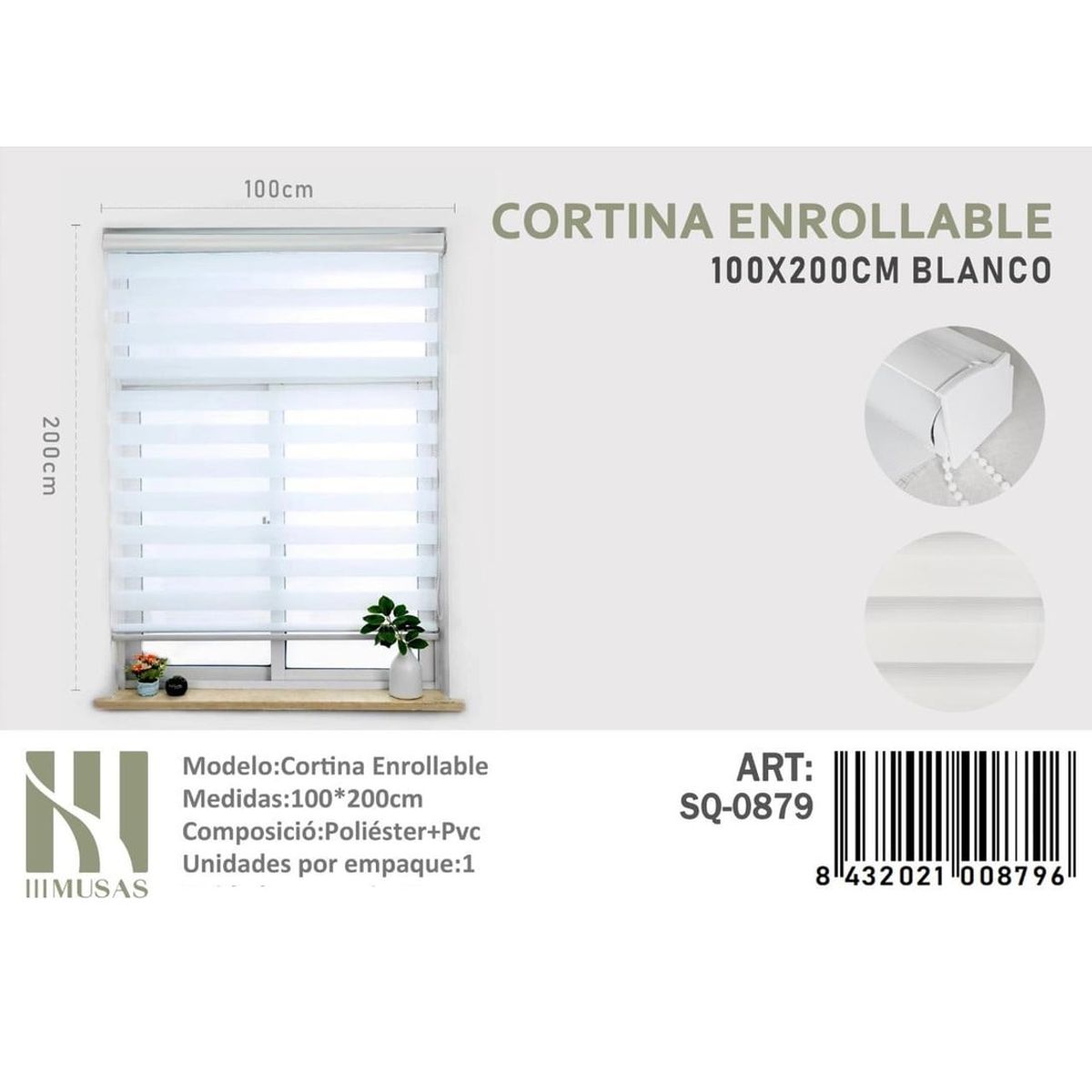 ANGELES DEL HOGAR - CORTINA ROLLER DUO 100 CM X 200 CM BLANCO