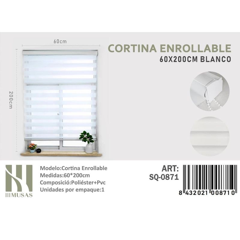 ANGELES DEL HOGAR - CORTINA ROLLER DUO 60 CM X 200 CM BLANCO