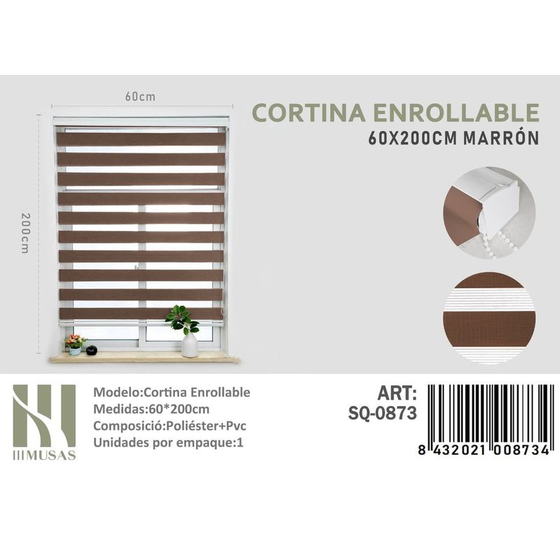 ANGELES DEL HOGAR - CORTINA ROLLER DUO 60 CM X 200 CM MARRON