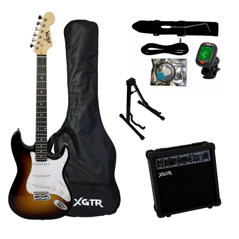 XGTR - Pack Guitarra Eléctrica Sunburst ST111 SB, Amp 15w XGTR