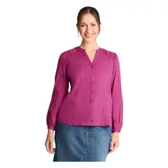 CURVI - Blusa Manga Larga Aplicaciones Macrame Magenta