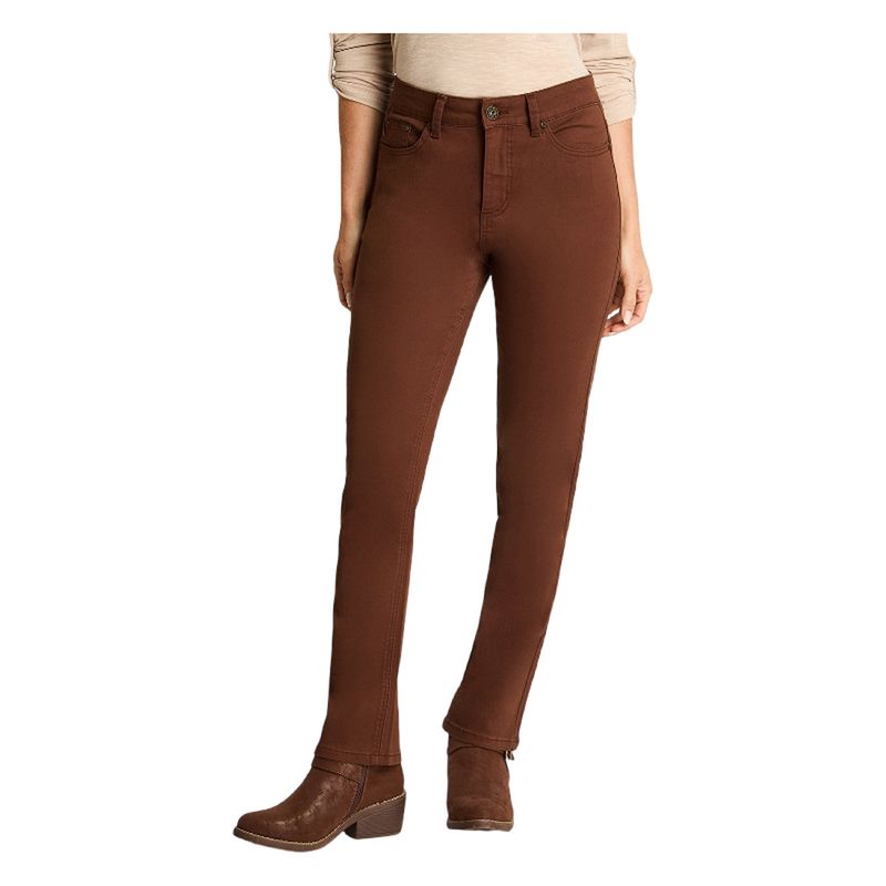 CURVI - Jeans Tiro Medio Recto Color 5 Bolsillos Café