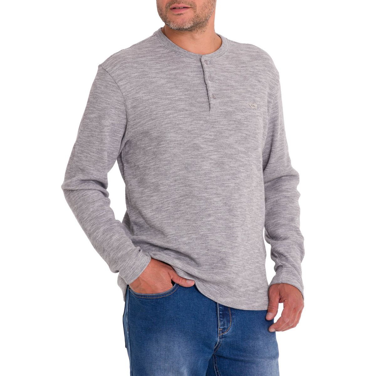 ROCKFORD - Polera Algodón Orgánico Hombre Wafle Gris ROCKFORD