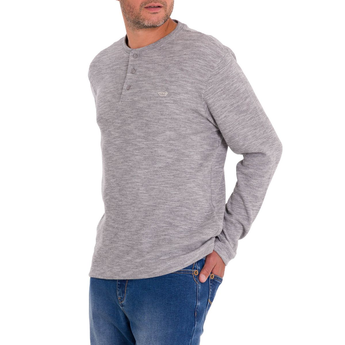ROCKFORD - Polera Algodón Orgánico Hombre Wafle Gris ROCKFORD