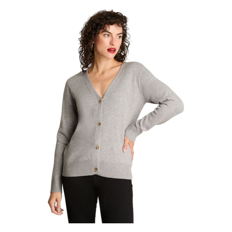 CURVI - Cardigan Manga Larga Cuello V Básico Gris