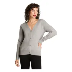 CURVI - Cardigan Manga Larga Cuello V Básico Gris