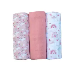 PUMUCKI - Set de 3 Pañales de Algodón Rosa