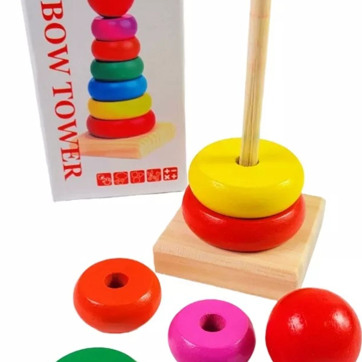 GENERICO - Torre Madera Juego De Encaje Didactico Metodo Montessori