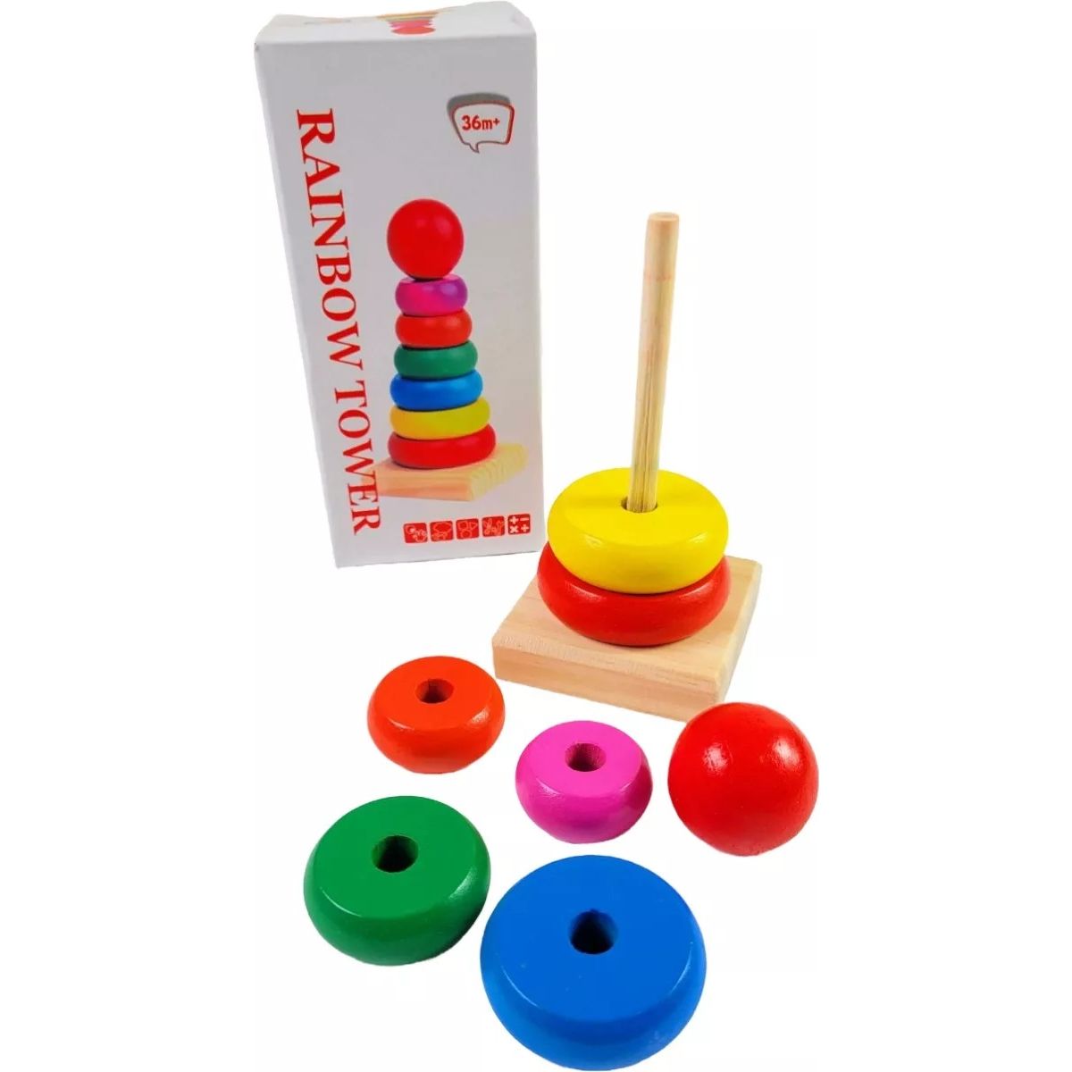GENERICO - Torre Madera Juego De Encaje Didactico Metodo Montessori