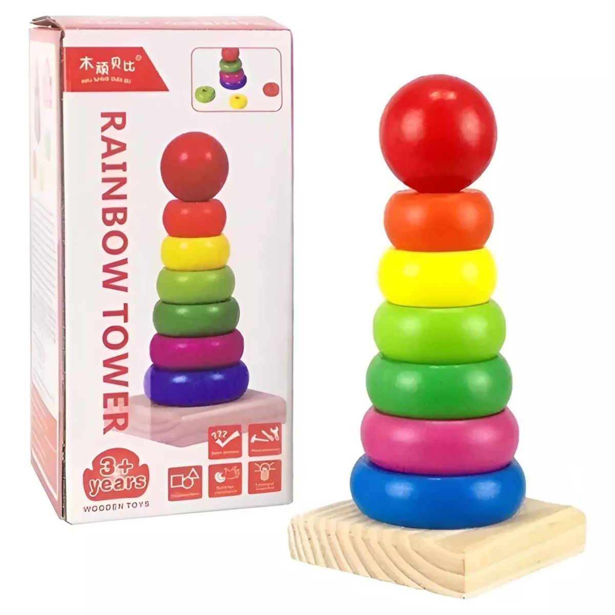 GENERICO - Torre Madera Juego De Encaje Didactico Metodo Montessori