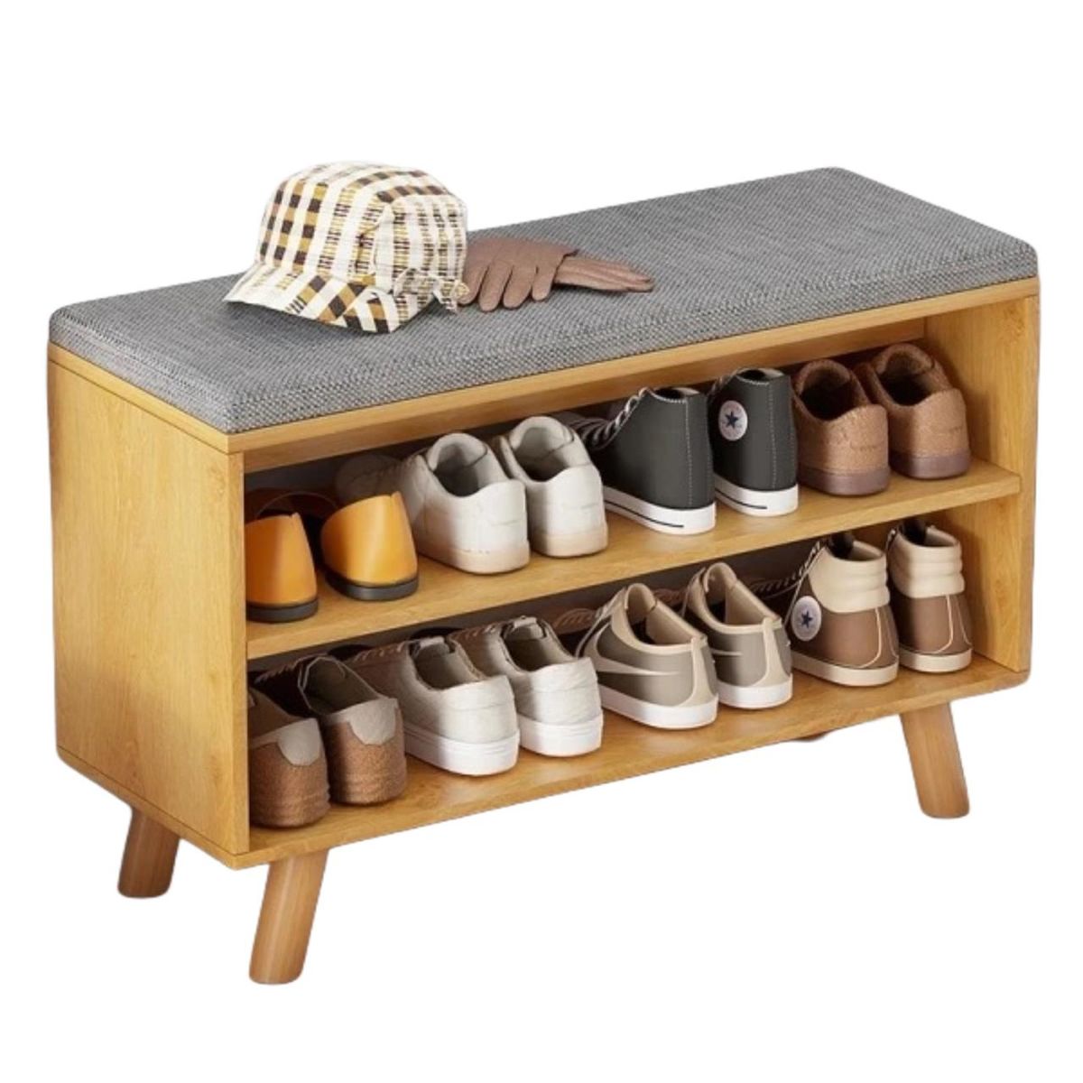 ACTUAL - Zapatero Organizador De Calzado Con Asiento Acolchado 2 en 1 Café