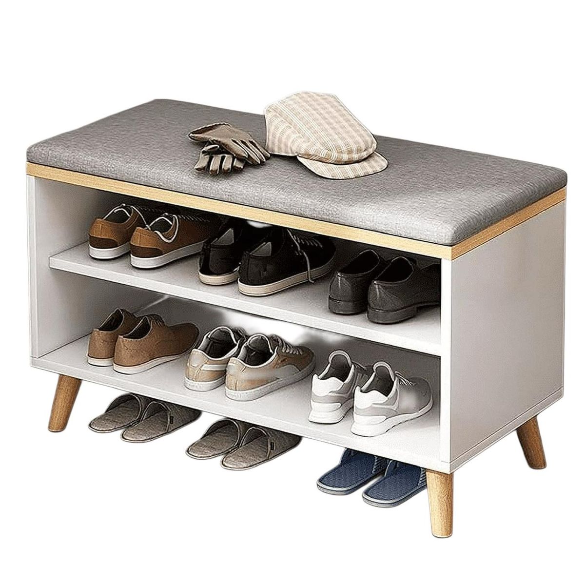 ACTUAL - Zapatero Organizador De Calzado Con Asiento Acolchado 2 en 1