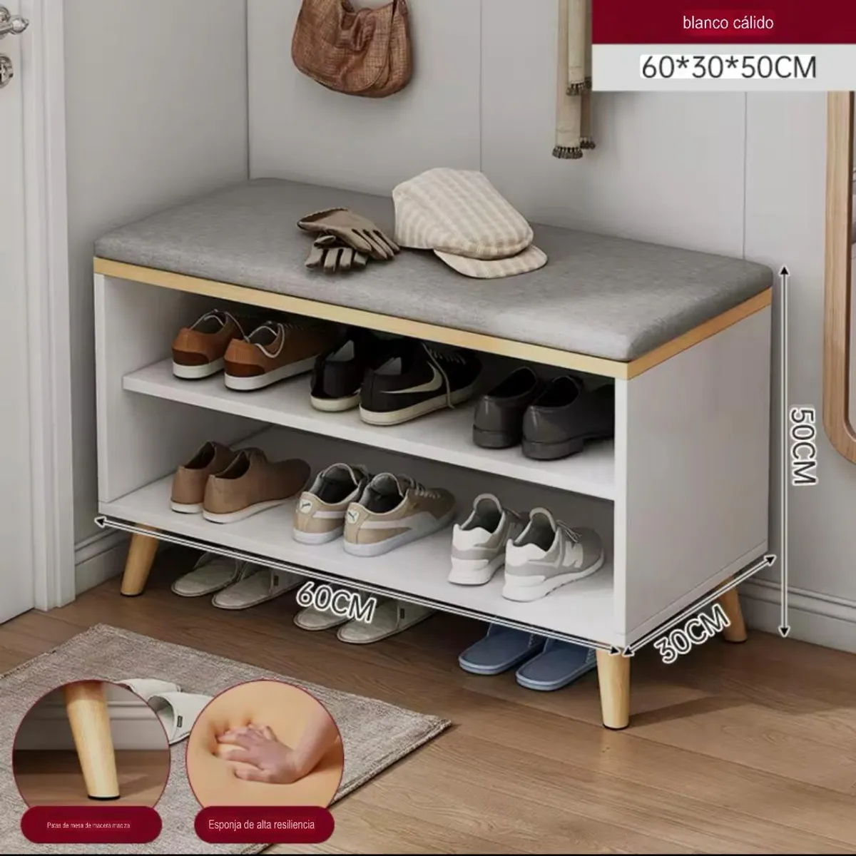 ACTUAL - Zapatero Organizador De Calzado Con Asiento Acolchado 2 en 1