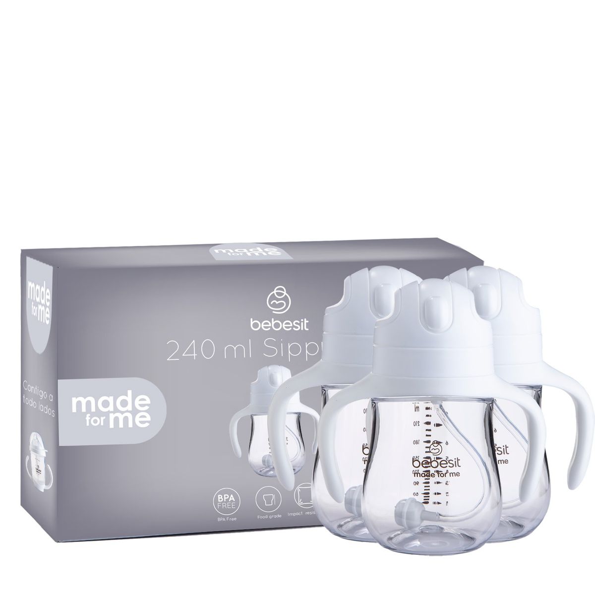 BEBESIT - Vaso de entrenamiento Pack x 3 240ml Antiderrame 6M+