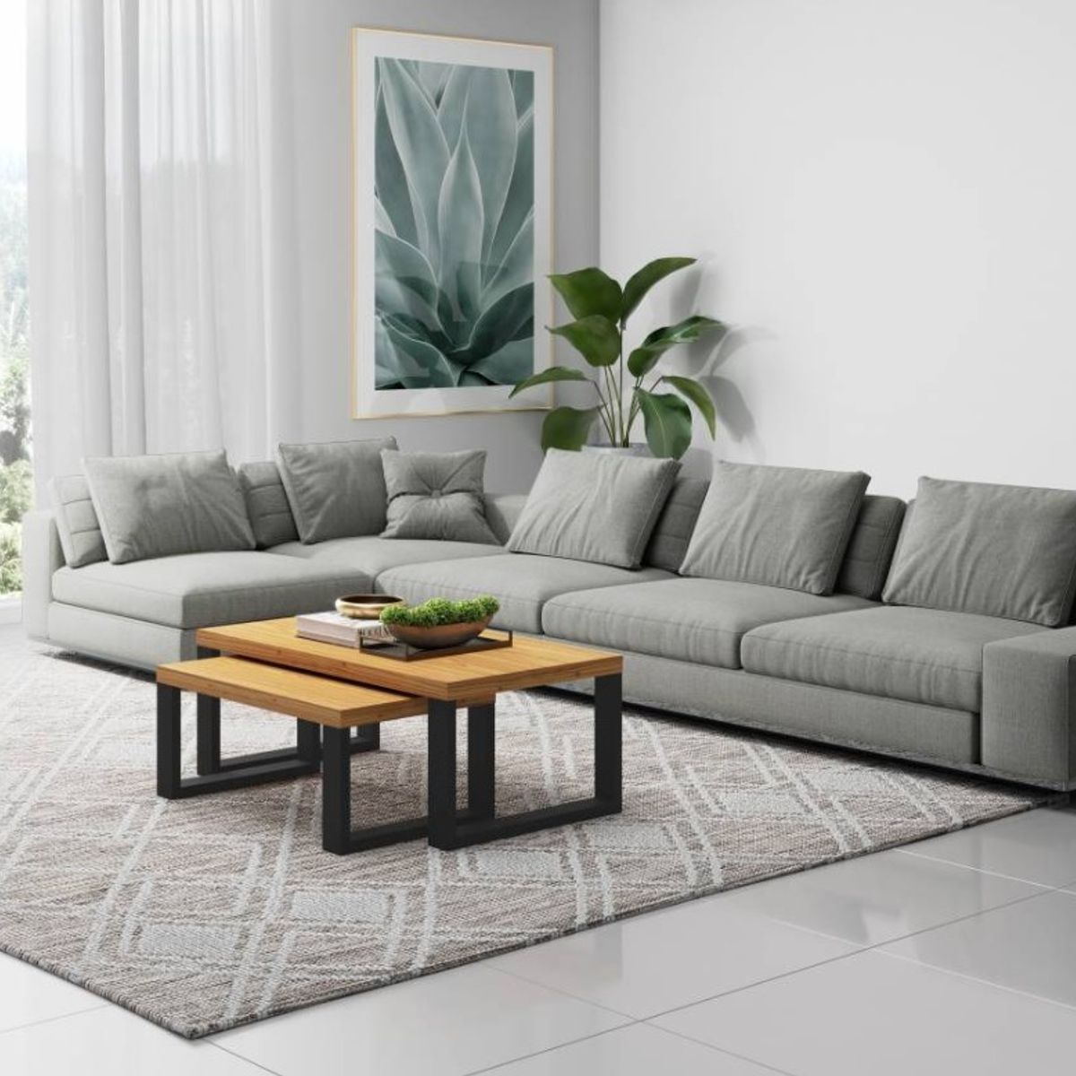 GENERICO - Conjunto Mesa Centro Industrial 2 Piezas 100% MDF