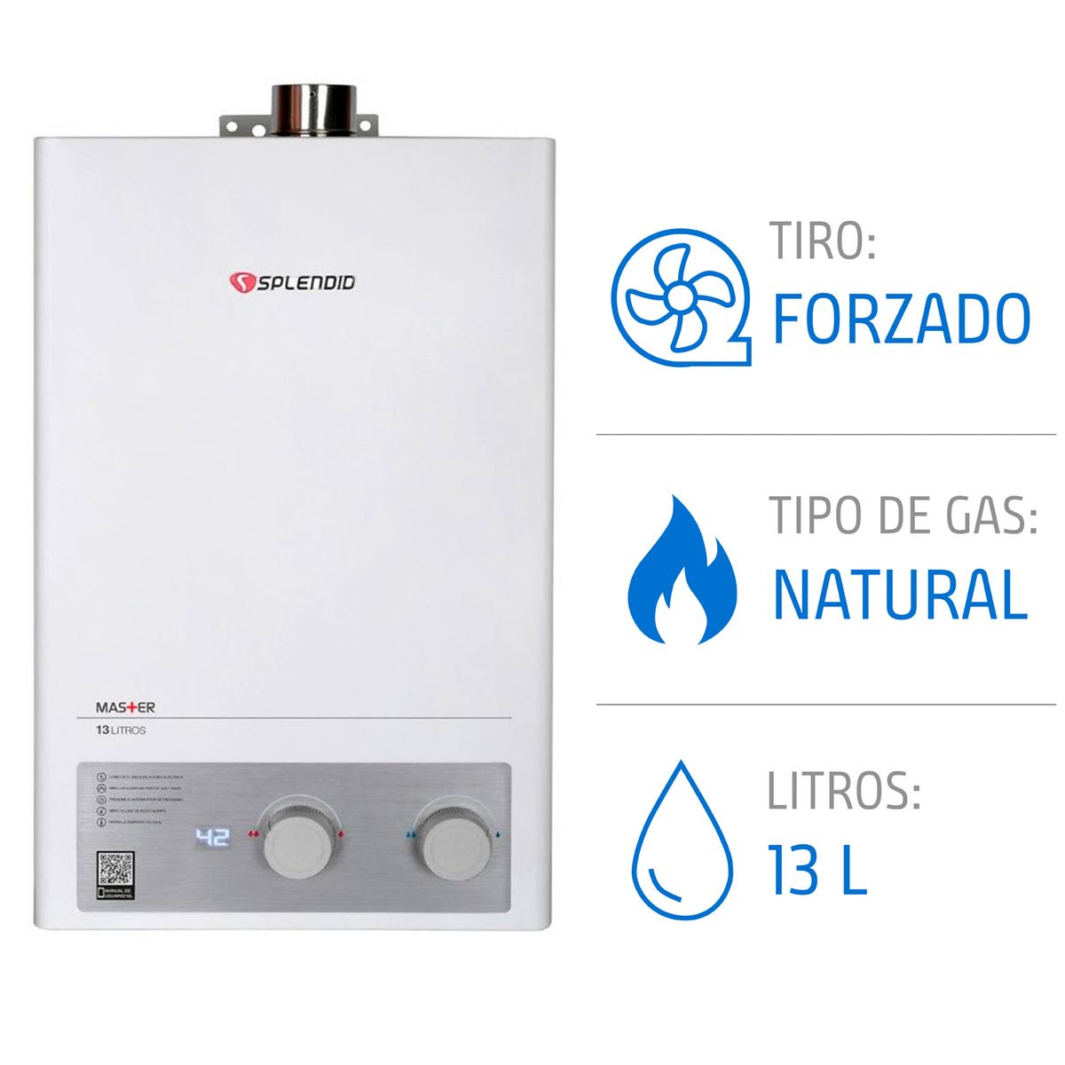 SPLENDID - CALEFON SPLENDID 13LT GAS NATURAL MASTER TIRO FORZADOR