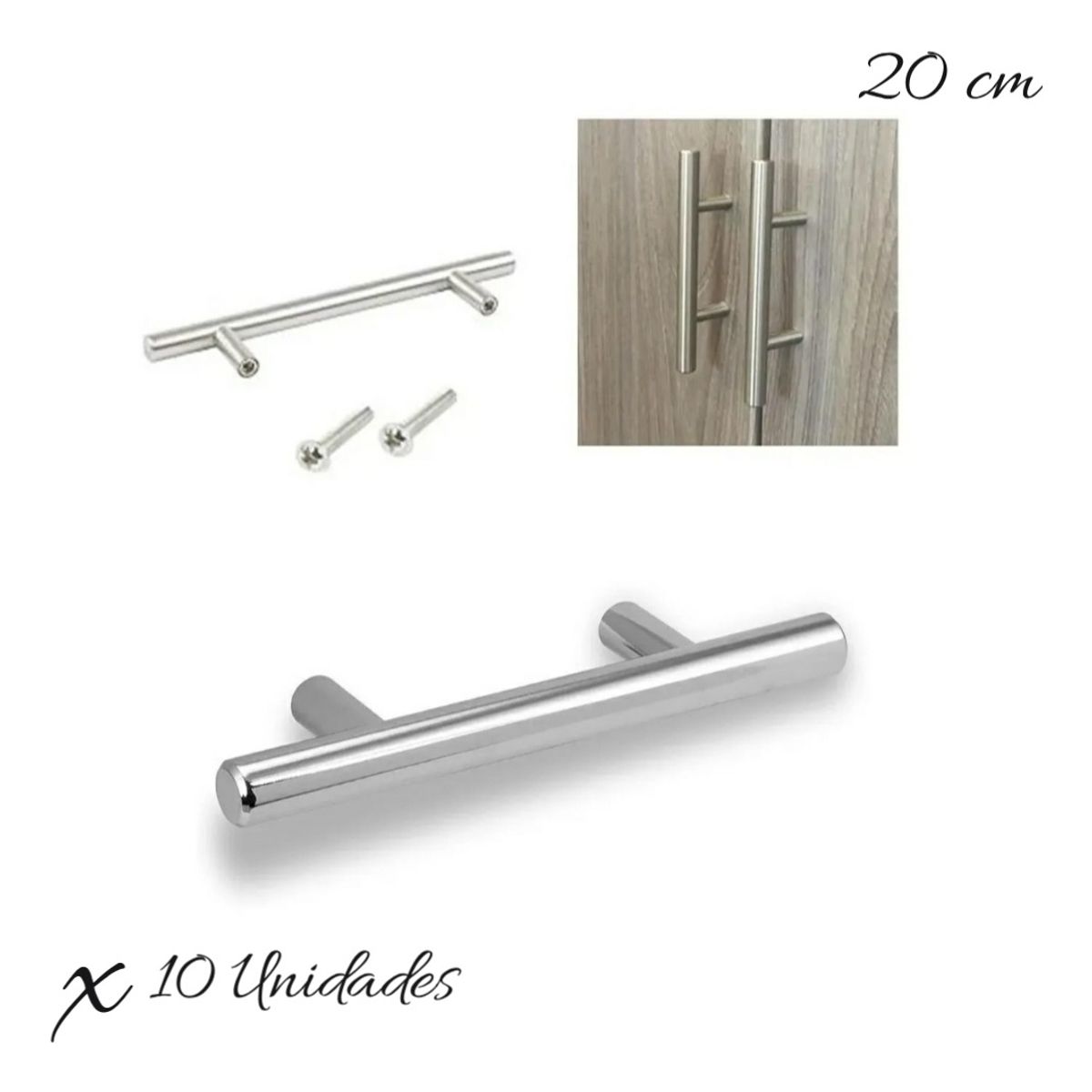 GENERICO - 10 Tiradores Manilla Inoxidables 20 Cms + Tornillos