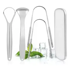 GENERICO - Kit 4 Piezas Raspador Limpiador Lengua Boca Acero Inoxidable