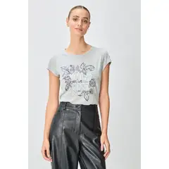 IO - Polera Manga Corta Gris Mujer