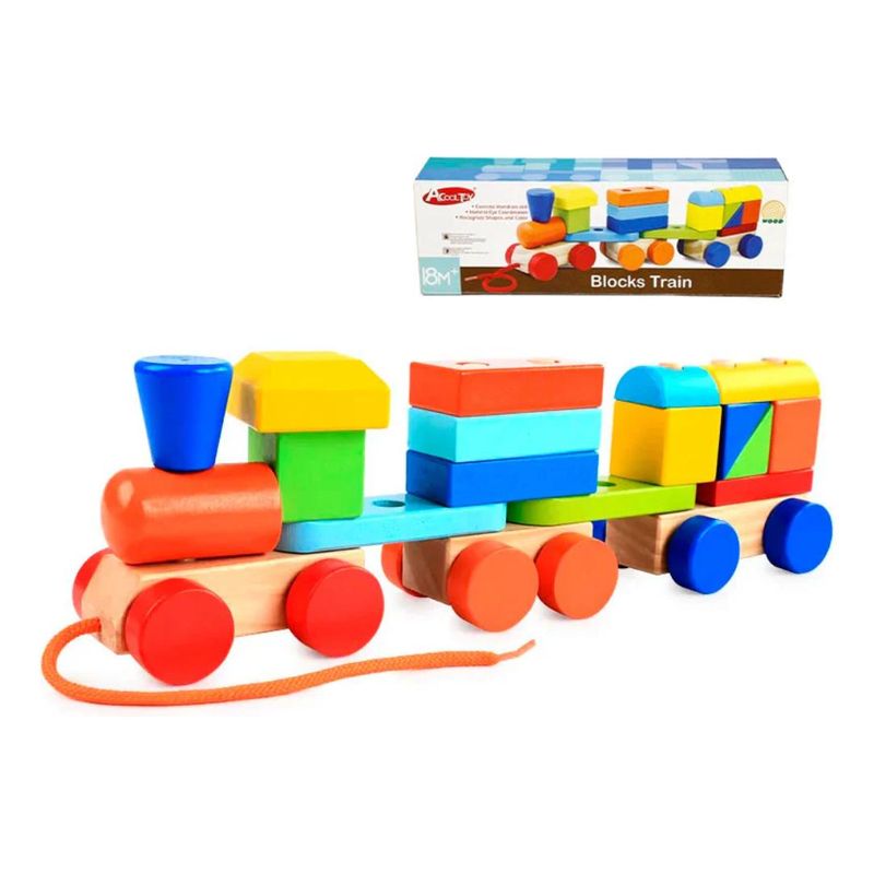 GENERICO - Tren Didáctico de Arrastre con Bloques de Madera para Niños