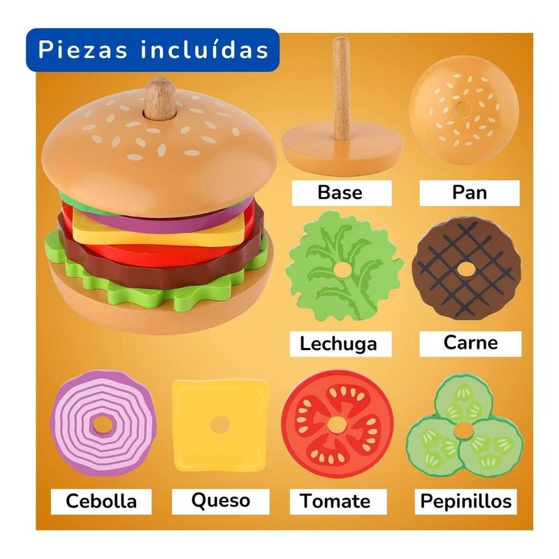 GENERICO - Juego de Hamburguesa de Madera con Recetas Interactivas